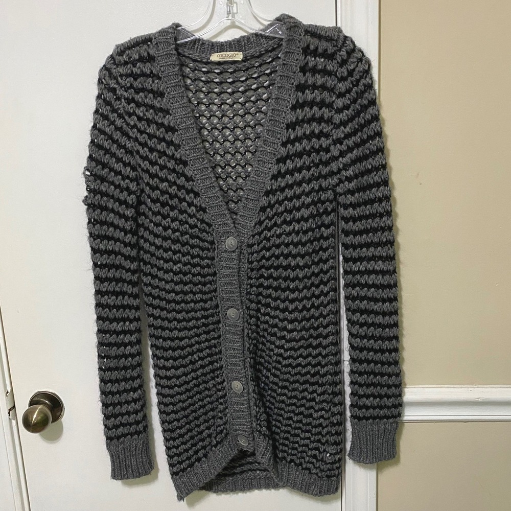 Cocogio Crochet‎ Striped Button Up Sweater Made Italy Open Stitch Grunge Boho XS